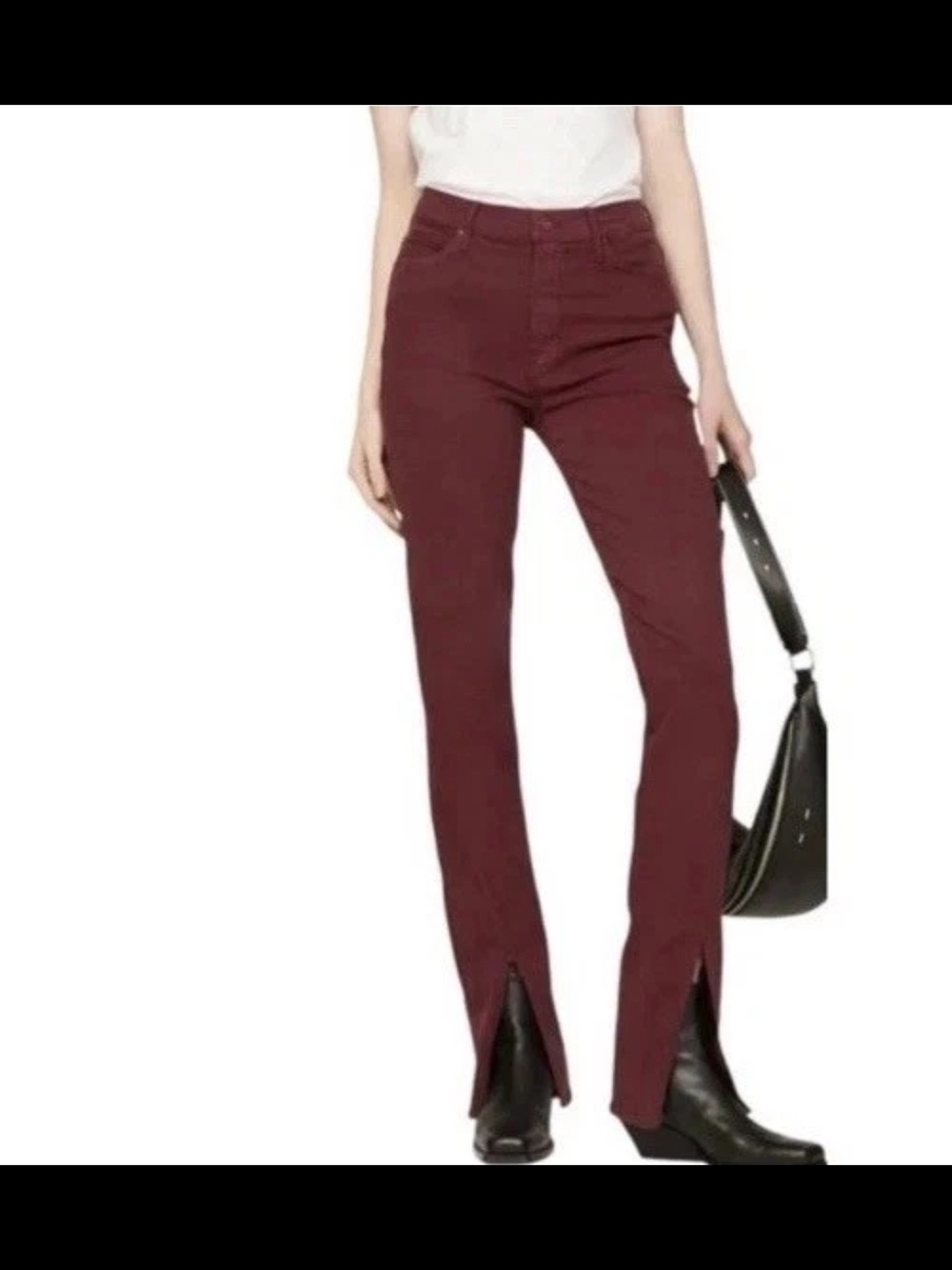 Mother The Rascal Sliced Up Heel Jeans Size 26‎ Long Burgundy USA  $248 NWOT J6